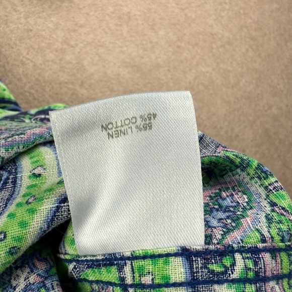 Cremieux Shirt Mens S Blue Green Paisley Linen Blend‎ Casual Button Front - Picture 4 of 11